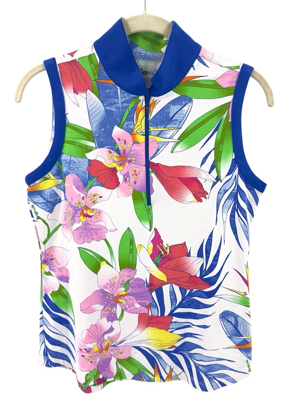 IBKUL 1/4 Zip Sleeveless Polo Top Golf Tennis Pickleball Floral Size Small
